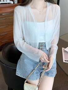 1 件女式轻薄披肩罩衫，夏季薄款罩衫，非常适合搭配吊带背心裙 - A - 查看 4