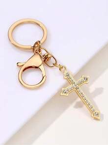 1pc Elegant Personalized Women's Alloy & Rhinestone Decorated Cross Keychain Pendant, Minimalist Design With Electroplated Finish, Fashionable Bag Accessory Or Keychain, Great Gift For Mother, Car Accessories, Bags, Charming, School, Gothic, Y2K Style - Multicolor-1 - View 5