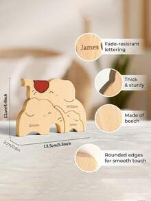 个性化木制熊姓氏拼图纪念品礼物，定制姓氏熊木制拼图，个性化熊雕像动物拼图，家居装饰摆件，适合送给妈妈、爸爸、成人的礼物，母亲节礼物，父亲节礼物 - 大象 - 查看 3