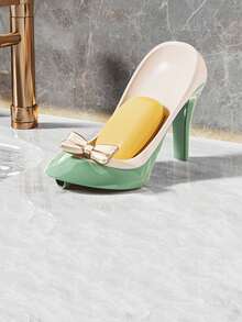 1pc Bathroom High Heel Shaped Soap Dish, Creative Home Storage Box Bathroom Vanity Luxury Suction Cup Soap Holder, High-End Draining Soap Box, Bathroom Cleaning Supplies