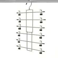 6-Tier Metal Pants Hanger With Clips - Space-Saving Wardrobe Organizer For Jeans, Scarves, And Skirts - Durable Painted Finish, Multi-Layer Storage Rack For Closet Organization, Compact Clothes Storage | Spacesaving Design | Metal Construction, Hangers For Clothes - Black - View 13