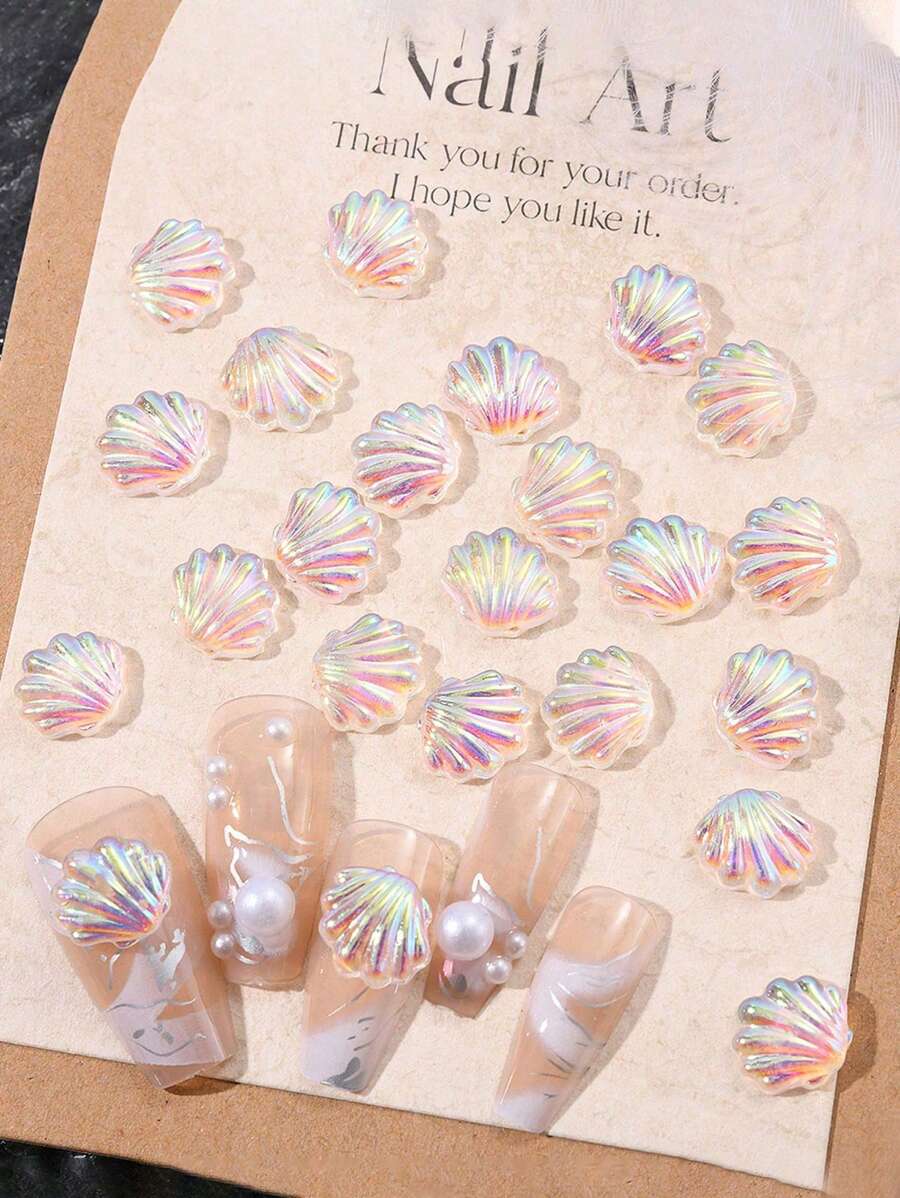 5/10/20/20/30/50/100 件 3D 贝壳形美甲饰品，银色指甲饰水钻，DIY 美甲装饰用品指甲饰指甲宝石平底闪亮指甲贴纸海洋动物水钻装饰适用于女士休闲美甲沙龙欧式日韩风格通用指甲装饰适合所有季节指甲