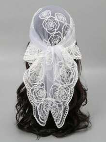 1 件时尚浪漫女士高品质花卉刺绣 80 厘米方形围巾/披肩，适合婚纱、派对、餐饮、四季秋装