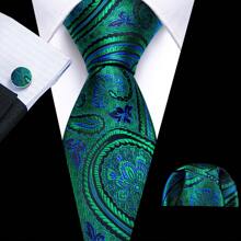Men Tie Vintage Paisley Paisley Dark Green Tie Classic Necktie Set Pocket Square Cufflinks Formal Wedding St Patrick's Day