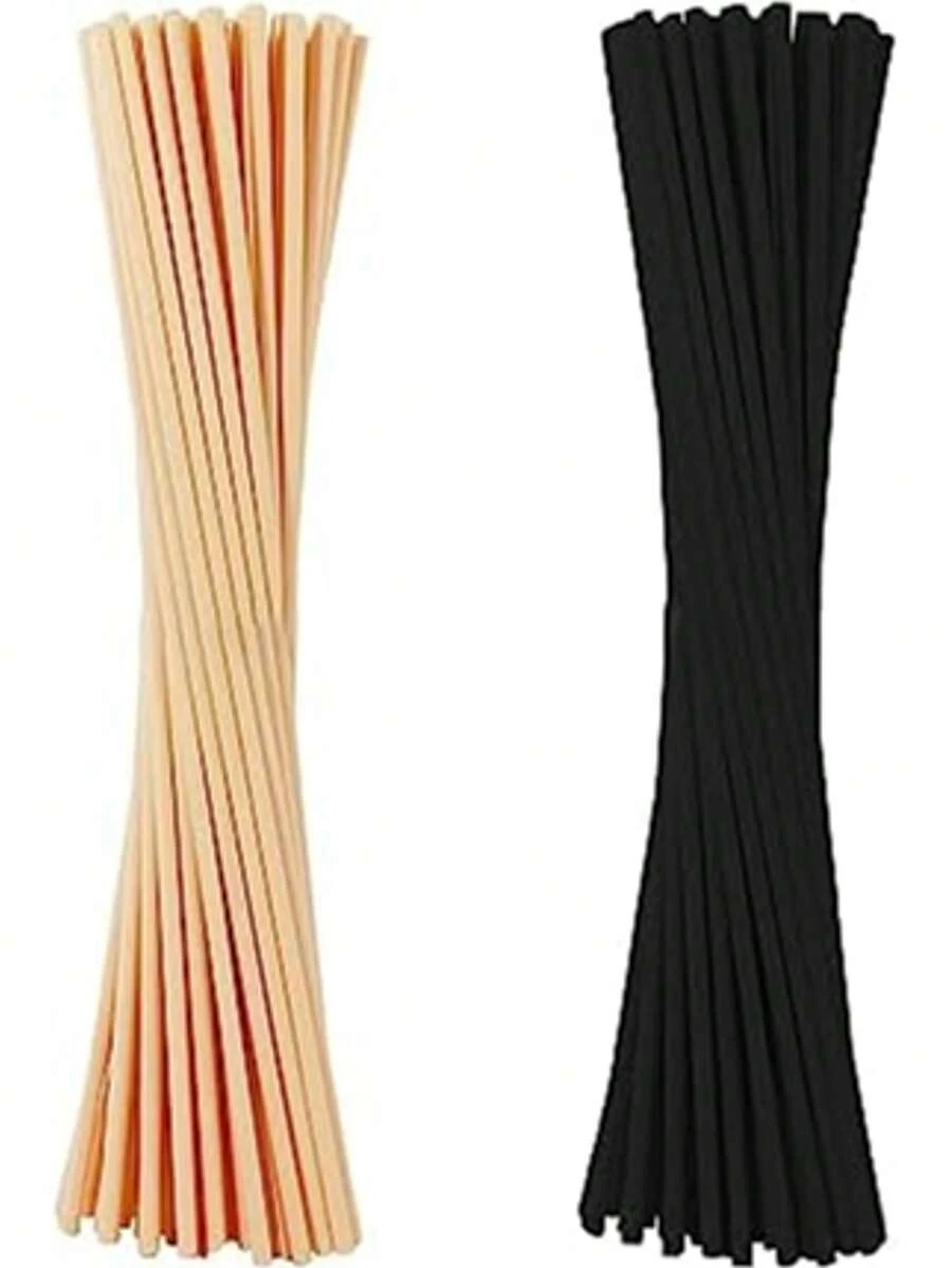 50pcs Rattan Reed Diffuser Sticks, Suitable For Home, Office, Hotel Spa, Essential Oil Fragrance Diffuser Reeds, 20cm X 3mm (Natural Color, Black)