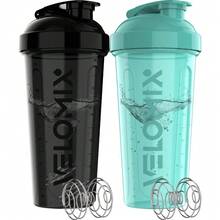 2 Pack 28oz Fitness Shaker Bottles With Stainless Steel Whisk Balls, Leakproof Protein Mixer Cup For Gym Workout School Travel, Includes Cleaning Brush & Wide Mouth Design For Easy Mixing - 21) 黑色/綠松石色 - 查看 1