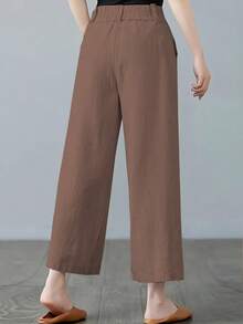 Women's Casual Solid Color Minimalist Pocket Pants Spring - Coffee Brown - View 2