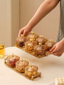 1 Set New Fashionable Design Candy Box With Sealed Lid, Household Storage Container For Candy, Nuts, Snacks, Cookies - Gold - View 2