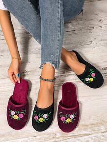 2025 New Fashion Embroidered Slip-On Slippers, Suitable For Indoor & Outdoor Wear, Mesh Material - Burgundy - View 7