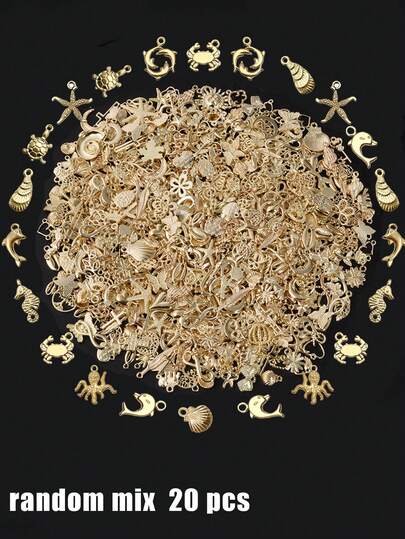 100pcs/Pack Or 20pcs/Pack Assorted Shiny Gold Metal Starfish & Butterfly DIY Jewelry Pendant, For Jewelry Making Accessories