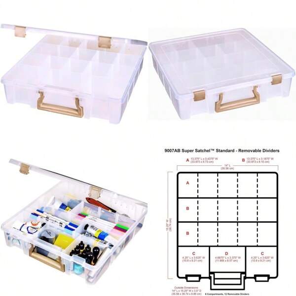 9007AB Super Satchel con separadores extraibles Organizador portatil de Arte y Manualidades con asa [1] Estuche de Almacenamiento de plastico Transparente