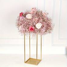 1 szt., klasyczny, geometryczny stojak na kwiaty w kolorze złotym, centralny element dekoracji ślubnej, używany na weselach, w domu i na imprezach. Kwadratowy stojak na kwiaty do eleganckiej ekspozycji kwiatów wewnątrz i na zewnątrz. Stojak na kwiaty do dekoracji domu i na imprezy z wieloma elementami.