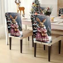1pc/4pcs/6pcs/10pcs Christmas Series, Christmas Tree & Rabbit Pattern Printed Short Plush Chair Cover, Removable Short Plush Material Chair Slipcover, Chair Back Protector, Dining Chair Decor Cover, Suitable For All Seasons, Holiday Atmosphere Decoration Chair Cover, For Dining Room, Living Room, Home Chair Protection, With Back Protection, Applicable To Restaurant, Office, Living Room, Hotel And Home Decor - ZYBT-224 - View 9