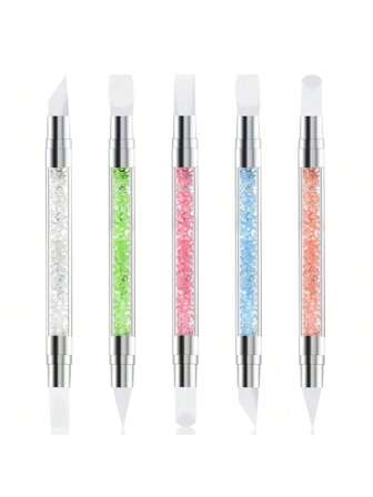 5支双头美甲雕塑笔 5支美甲雕塑笔 双头硅胶美甲工具 美甲亚克力笔 树脂美甲硅胶笔 用于设计美甲箔雕刻绘图效果塑形绘图