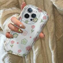 Nueva funda de TPU con diseño ondulado. Flores rosas y verdes. Compatible con phone 16 Pro. 15, 14, 13, 12, 11 Pro Plus, IP13 Pro Max/IP14 ​​Pro Max, X y XS. - Blanco - Ver 5