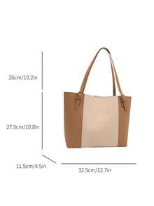 复古简约时尚女士通勤托特包，大容量单肩包，2024年新品 - 彩色 - 查看 4