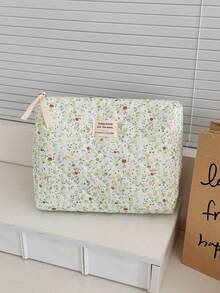 1件/套 花卉图案灯芯绒化妆包，多功能化妆品收纳袋，便携式拉链化妆品整理包，可收纳化妆品、护肤品、口红、化妆刷、护手霜、耳机、硬币、钥匙、小物件，适合居家、旅行、度假、上学、化妆包、洗漱包、旅行必备、邮轮必备、宿舍必备、伴娘礼物、母亲节礼物、生日礼物、送给朋友和老师的礼物 - 綠色 - 查看 3