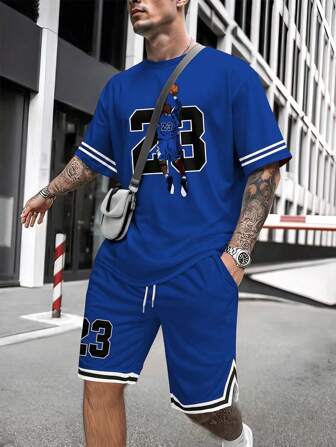 2025 New Men's Summer Printed Round Neck Short Sleeve T-Shirt And Shorts Set