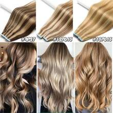 20PCS 50G Tape In Hair Extensions Human Hair Seamless Hair Extensions Tape In #12P613 Hair Extensions Human Hair Tape In Real Hair Extensions Tape In Human Hair 16-26Inch - S12/613 - 查看 3