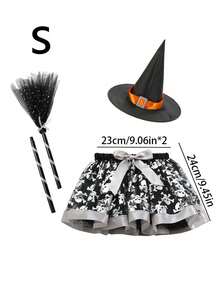 Set fustă scurtă de balet vrăjitoare pentru fete, cu pălărie și mătură, fustă scurtă cu curea elastică pentru dressing de Halloween, prințesă vrăjitoare costumată, violet negru portocaliu, articole de petrecere, decor cameră, cadouri de petrecere pentru copii - Multicolor - Vizualizare 16
