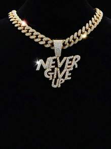 奢华闪亮“Never Give Up”英文字母嘻哈吊坠项链，适合日常佩戴、聚会、生日、派对、母亲节、父亲节、情人节 - 彩色 - 查看 7