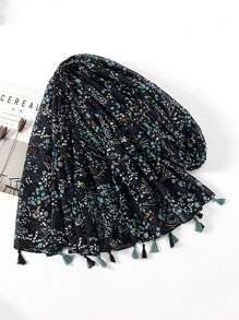 1 件几何图案和花卉流苏轻质夏季围巾/披肩，适合女士日常穿着和旅行