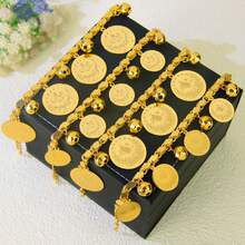 21k Gold Plated Coin Bracelet, Middle Eastern Muslim Style Fashion Pendant Bangle, Vintage Jewelry For Dubai Women Wedding Party - Pendant Bracelet - View 2