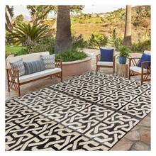 Reversible Mats, Plastic Straw Rug, Modern Area Rug, Large Floor Mat And Rug For Outdoors, RV, Patio, Backyard, Deck, Picnic, Beach, Camping, Trailer, Black & Beige, 5' X 8' - Multicolor 584 - View 5