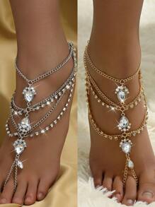 1pc Vintage Multilayer Tassel Anklet, Women Metal Chain Foot Jewelry Jewelry, Party Style