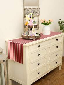 1pc Simple & Fashionable Striped Table Runner, Textured Rectangular Tablecloth, Suitable For Dining Table, Coffee Table, Home Decor - Durable Kitchen And Dining Room Decoration, Table Decor - Red - View 9