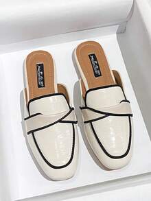 Mengshangli Women's Soft Leather British Style Loafer Mules, Breathable Closed Toe Net Mesh Slip-On Sandals - Beige - View 2