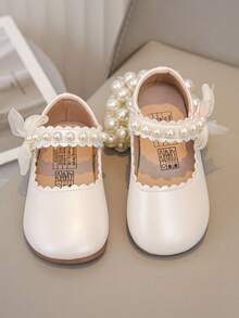 1 Pair Affordable Girls' New Fashion Elegant Minimalist Pearl Decor Bowknot Hook And Loop Floral Trim Soft Comfortable Wear Easy Grip Flat Princess Sandals, Suitable For Shorts, Skirts, Piano Performance, Spring, Summer, Autumn - Beige - View 4