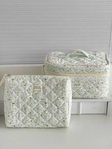 1件/套 花卉图案灯芯绒化妆包，多功能化妆品收纳袋，便携式拉链化妆品整理包，可收纳化妆品、护肤品、口红、化妆刷、护手霜、耳机、硬币、钥匙、小物件，适合居家、旅行、度假、上学、化妆包、洗漱包、旅行必备、邮轮必备、宿舍必备、伴娘礼物、母亲节礼物、生日礼物、送给朋友和老师的礼物 - 綠色 - 查看 5