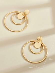 2pcs/Set Gold Circle & Geometric Design Pendant Earrings, Suitable For Daily Wear - Yellow Gold - View 6