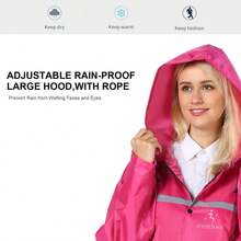Pahajim Long Lightweight Waterproof Raincoat For Adults With Hood - Unisex Rain Poncho Jacket, Windbreaker - 玫瑰紅 - 查看 2