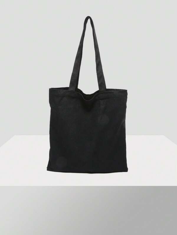 Fashion Solid Color Tote Bag Beige And Black Shopping Original Unisex Travel Canvas Bags Foldable Shopper Totes Large Tote Leisure And Portable, DIY Hand Drawn Printing Advertising Can Be Used As Gifts For Promotional Purposes