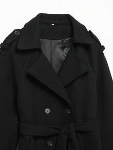 DEEKA 秋冬新款女士时尚经典双排扣风衣外套 黑色 - 黑色 - 查看 7