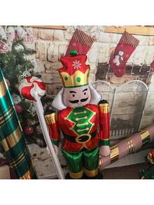 1pc 62.2 Inch Super Large Nutcracker Cartoon Lollipop Foil Balloon Set, Christmas Decoration