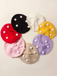 1pc Unisex Baby Candy Color Versatile Knitted Beret Hat, Children's Stylish Casual Beanie, Artist Cap - A Children's Fur Ball Beret - View 14