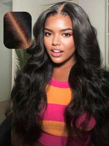 V Part Wigs Body Wave Human Hair Wig Upgrade V Part Wigs For Women Glueless V Part Wigs Brazilian Virgin Hair Body Wave Wigs Machine Made V Shape Wigs 200% Density Minimal Leave Out Curly V Part Human Hair Wigs 40 Inch - Natural Black - 查看 9