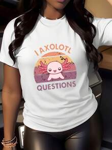 Women's I Axolotl Questions Graphic Tee  Casual Fit  Black T-Shirt  Perfect For Everyday Wear  Cute Animal Design  Comfortable & Stylish  Ideal For Outdoors, Parties, And Daily Activities  Fun And Unique Gift Idea  Soft Fabric  Vibrant Print  Enhance Your Wardrobe With This Adorable Top - 白色 - 查看 1
