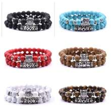 1 件天然石猫头鹰串珠手链，火山岩和红松多功能情侣手链 - 串珠手鍊 - 查看 9