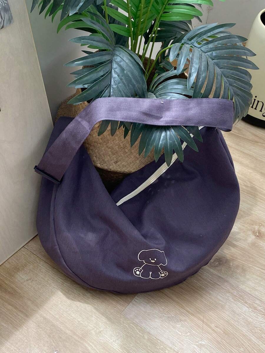 Women Crossbody - 可愛小狗斜背牛角包-深灰 - 查看 1