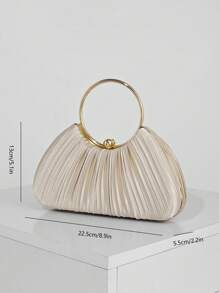 Elegante clutch da sera in raso plissettato a forma di scatola, borsa da abito formale con manico in metallo, adatta per abbinare abiti da ballo, festa, matrimonio, sposa, damigella, abito da compleanno, borsa color champagne