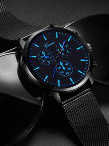 1pc Casual Men's Quartz Watch, Simple Circular Dial, Metal Mesh Strap, The Best Gift For Men, Suitable For Holiday Gifts And Daily Wear