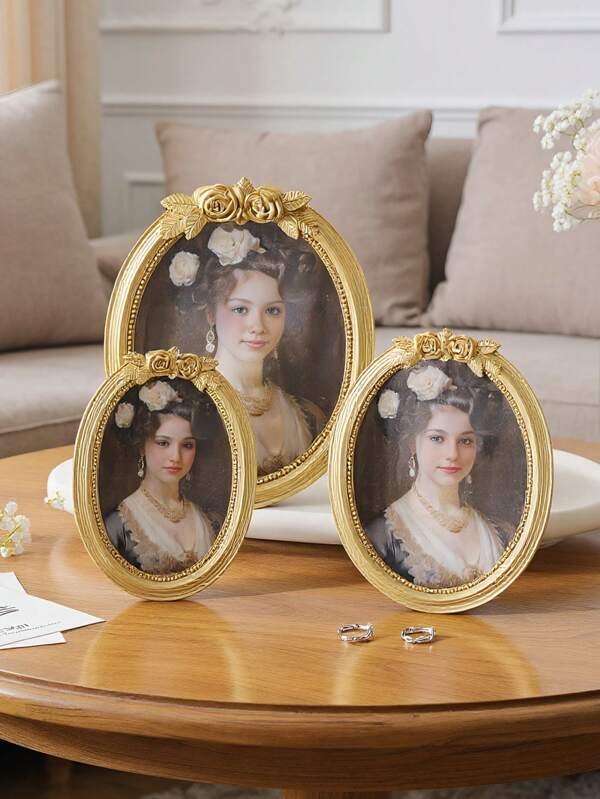 1 szt. Prostokątna dekoracyjna ramka na zdjęcia w stylu europejskim ze złotą kokardą, wygodna ramka do ekspozycji zdjęć na biurku, uniwersalna ramka do dekoracji domu, do montażu na ścianie lub stole, odpowiednia do zdjęć rodzinnych, dekoracji świątecznych i rekwizytów fotograficznych