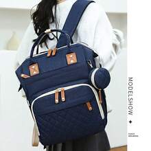Mochila de mamá con acolchado de gran capacidad y estilo de moda; bolso cambiador multifuncional para viajes para mamás; bolso cambiador ligero y con múltiples compartimentos con bolsillos para snacks y chupetes - Azul Marino - Ver 6