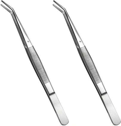 Stainless Steel Tweezers, With Curved Serrated Tip Multipurpose Sewing Machine Tweezers Forceps For Craft Repairing (2 Pcs Set)