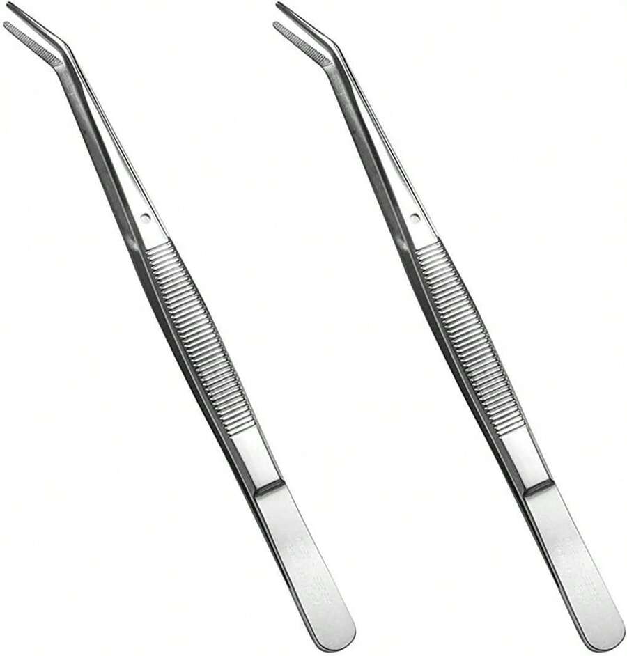 Stainless Steel Tweezers, With Curved Serrated Tip Multipurpose Sewing Machine Tweezers Forceps For Craft Repairing (2 Pcs Set) - 1 Count (Pack Of 1) - View 1