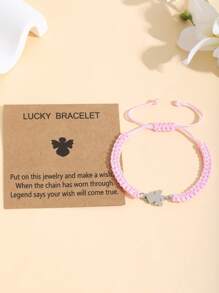 ZIRUISP 1pc Stainless Steel Little Angel Bracelet Adjustable Braided Jewelry Bracelet Couple/Friend Matching Rope Color Hand Chain , Delicate Hand Chain For Daughter/Girlfriend, Symbolize Love & Friendship Gift